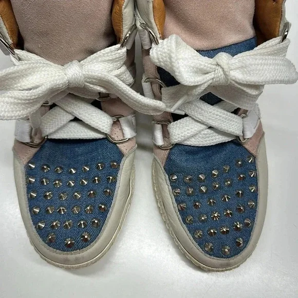 Sandro Albatorock Sneakers High Top Lace Up Shoes Leather Suede Wedge Blue US 9 - Picture 3 of 10